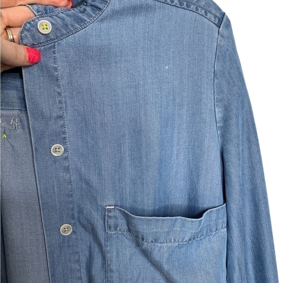 Holding Horses Anthropologie Ombre Denim Zip Lace Detail Shirt Size 2 - Picture 4 of 12